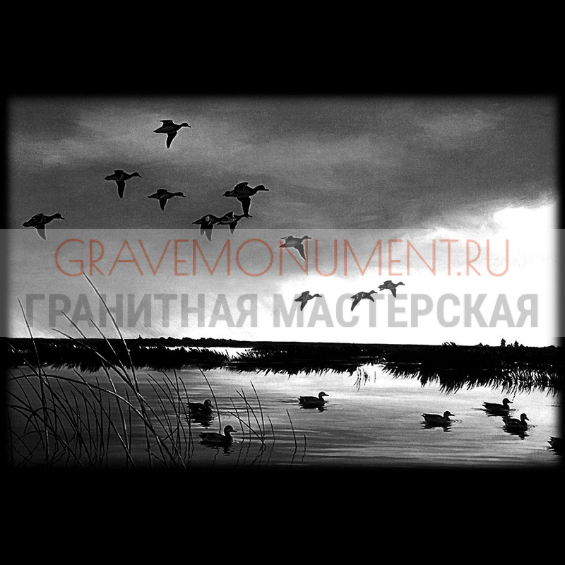 Художественная гравировка пейзаж на памятник Пейзаж на памятник ГП 0311